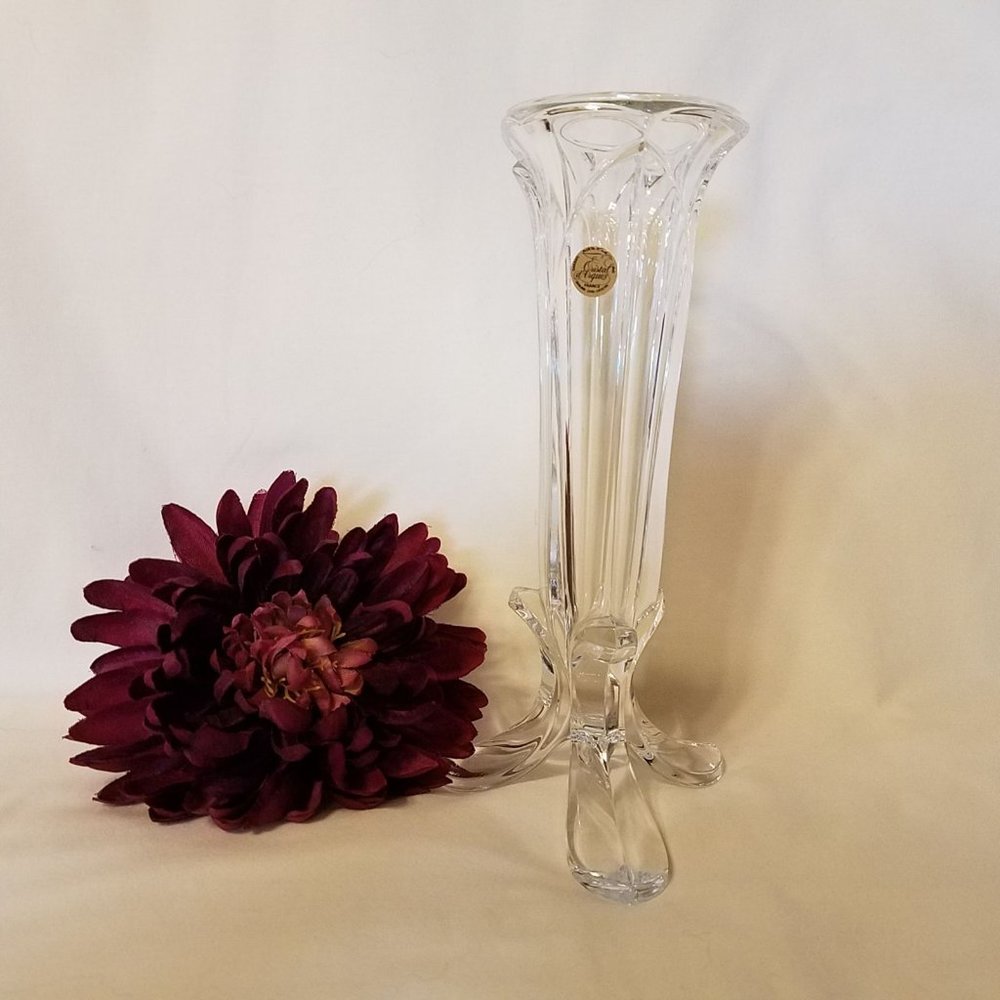 Cristal d'Arques Lead Crystal Footed Bud Vase Vintage Petal Details EUC
